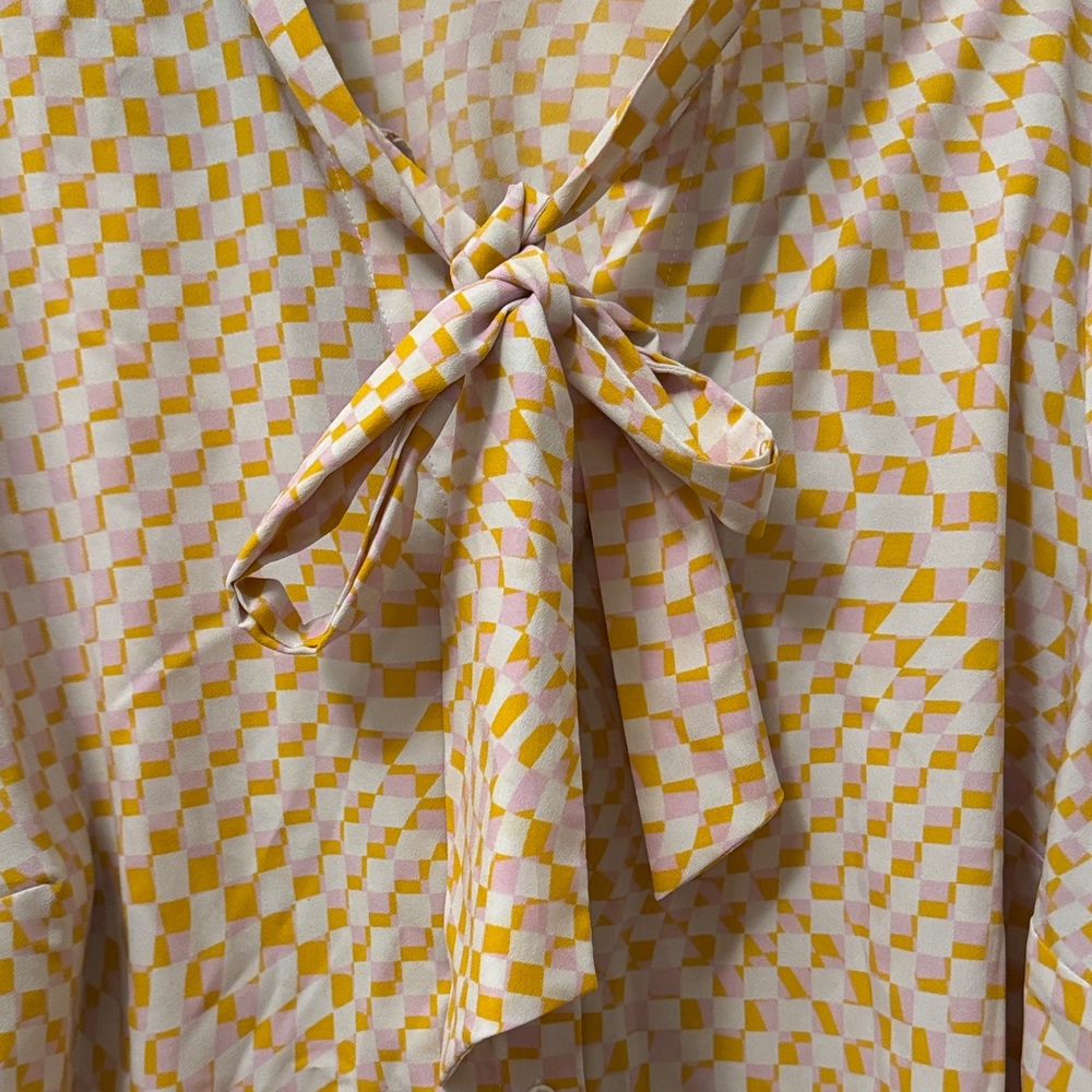 ELOQUII Pink and Yellow Checkered Blouse